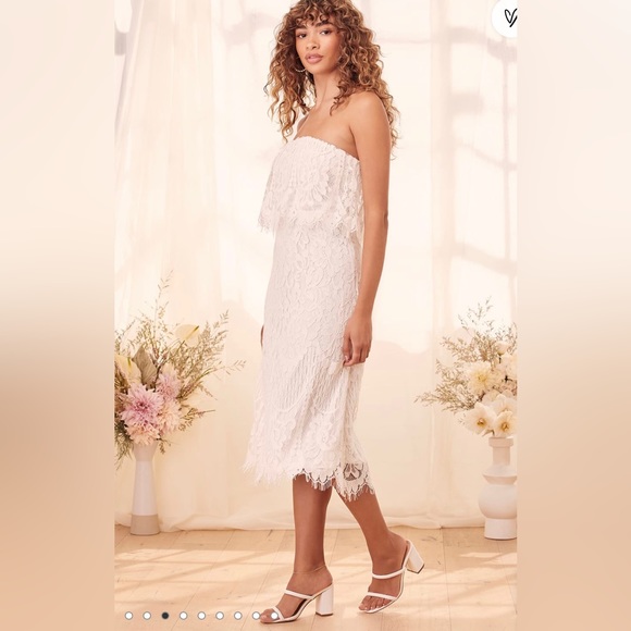 Lulu’s Delia White Lace Strapless Midi Dress size Medium - Picture 7 of 16